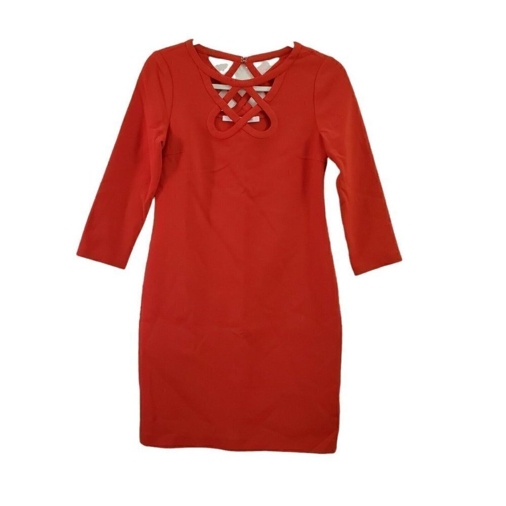 Diane von Furstenberg Carmen Dress 0 Poppy Red Sheath Cut-out Neck DVF Cocktail